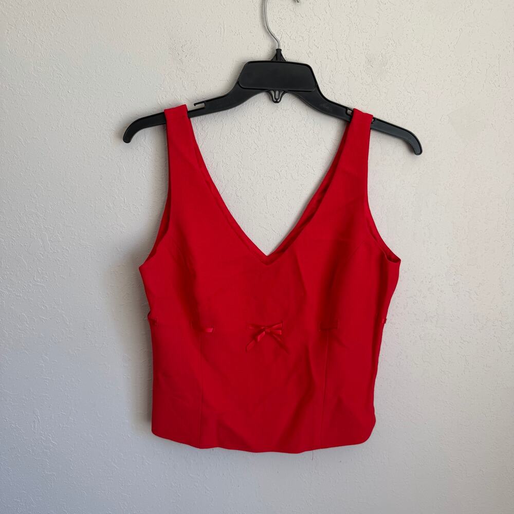 Bebe Red Cropped V-Neck Tank Bow Detail Coquette Y2K Holiday Womens 10